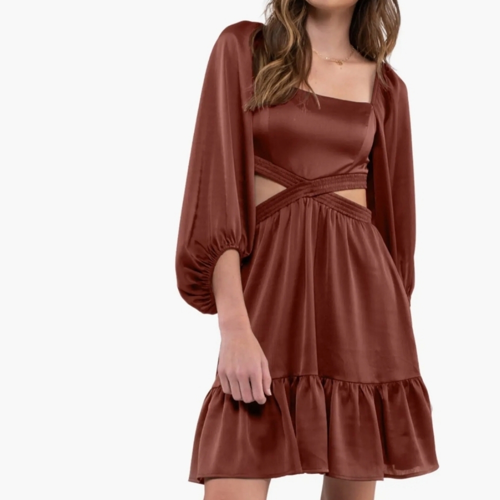 Blu Pepper Dusty Rose Cutout Babydoll Orange Long Sleeve Dress Small